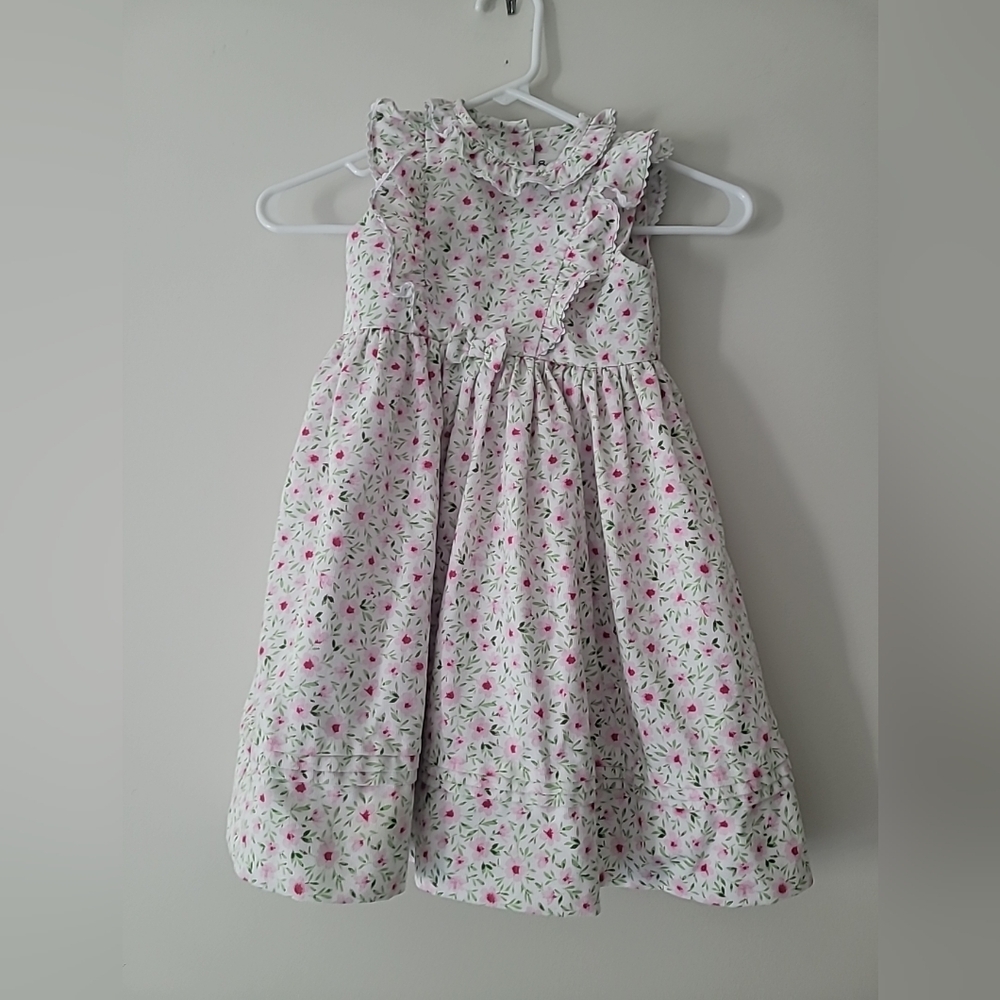 Sarah Louise Englnad Pink and White Ruffled Tiered Sundress w/ Peter Pan Collar
